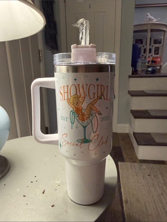 Other - Showgirl Social Club White Travel Tumbler with Handle